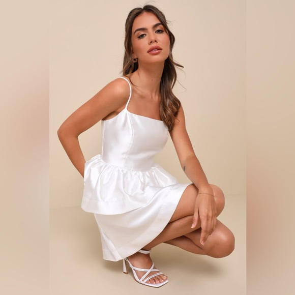 Lulus-Bubbly Charm White Taffeta Tiered Ruffled Mini Dress - Picture 4 of 6